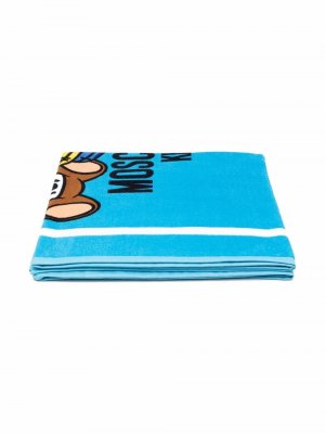 Teddy-print bath towel Moschino Kids. Цвет: синий