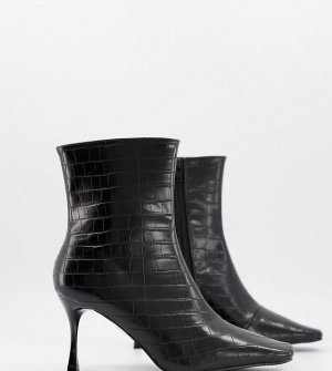 Эксклюзивные черные ботильоны из искусственной кожи с имитацией крокодила на каблуке Helen-Черный цвет Z_Code_Z