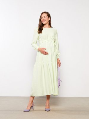 Прямое платье для беременных с круглым вырезом и длинными рукавами , пастельный зеленый LCWAIKIKI Maternity