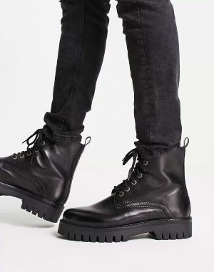 Черные кожаные ботинки на шнуровке luiz ASRA