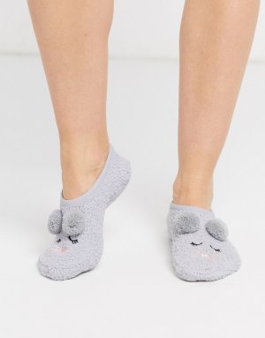 Серые теплые носки-тапочки с кроликом Womensecret-Серый Women'secret