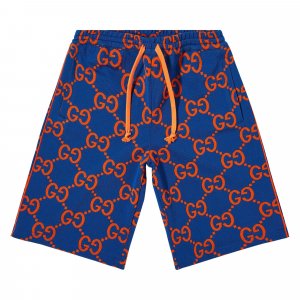 Жаккардовые шорты GG, цвет Синий/Оранжевый Gucci