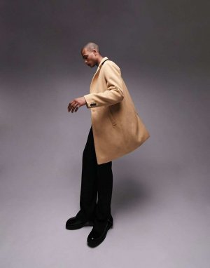 Классическое приталенное пальто светло-коричневого цвета Topman