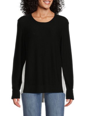 Двухцветный высокий низкий свитер , цвет Black White Donna Karan