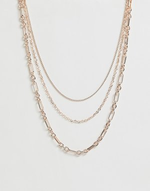 Розово-золотистое многорядное ожерелье из цепочек -Золотой Miss Selfridge