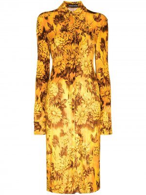 Бархатное платье-рубашка с цветочным принтом Kwaidan Editions. Цвет: бежевый