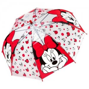 Зонт-трость красный, бесцветный Disney. Цвет: бесцветный/красный/прозрачный
