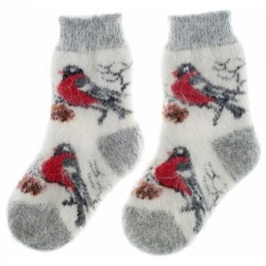 Шерстяные носки детские, вязаные, для девочки, из козьей шерсти, зимние, теплые, мальчика, размер 29-31 Снежно. Цвет: белый/красный