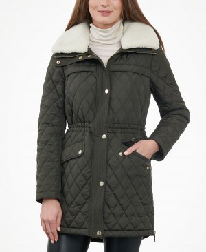 Женское стеганое пальто с воротником из искусственного меха Michael Kors