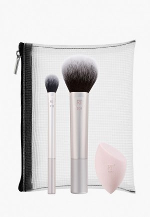 Набор кистей для макияжа Real Techniques Naturally Radiant Sponge + Brush Kit. Цвет: серебряный