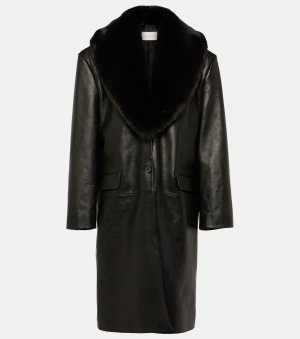 Кожаное пальто с отделкой из искусственного меха , черный Magda Butrym