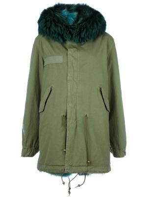 Пальто с капюшоном и меховой оторочкой Mr & Mrs Italy. Цвет: зелёный