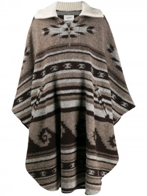 Длинное пальто-пончо с геометричным узором Isabel Marant Étoile. Цвет: коричневый
