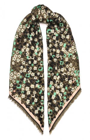 Платок из смеси шелка и шерсти Fendi. Цвет: темно-зеленый