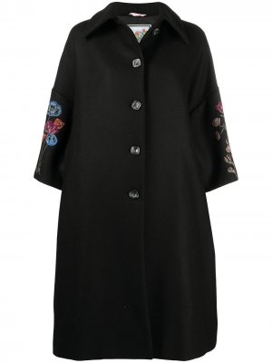 Однобортное пальто с цветочной вышивкой Vivetta. Цвет: черный