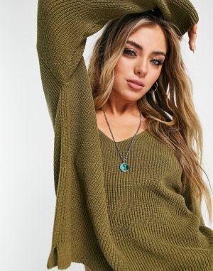 Зеленый пуловер с длинными рукавами и V-образным вырезом Brynn Life-Зеленый цвет Only