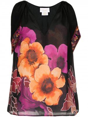 Floral silk-scarf sleeveless blouse Camilla. Цвет: черный