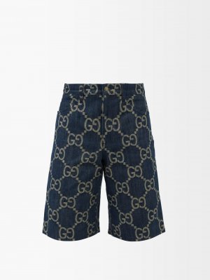 Джинсовые шорты-бермуды с вышивкой gg , синий Gucci