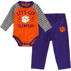Комплект боди и брюк с длинными рукавами брюками реглан для младенцев оранжевый/фиолетовый Clemson Tigers Touchdown 2.0 Unbranded