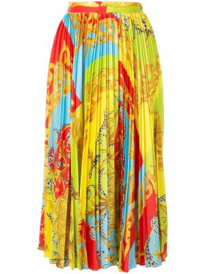 Плиссированная юбка миди Summer Capsule с принтом Versace. Цвет: разноцветный
