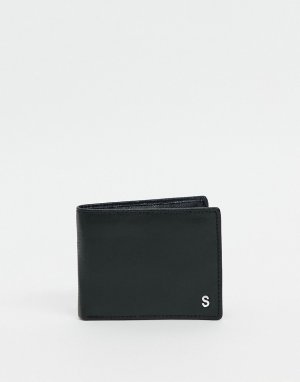 Черный кожаный бумажник с серебристым инициалом S -Черный цвет ASOS DESIGN