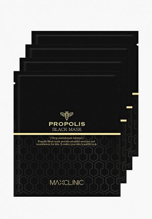 Набор масок для лица Maxclinic Propolis Black Mask черная с прополисом питания и эластичности кожи, 4 х20 мл. Цвет: белый