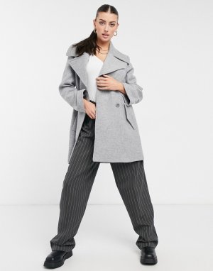 Серое двубортное шерстяное пальто с поясом -Серый & Other Stories