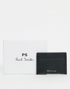 Черная кожаная кредитница с отделкой в полоску -Черный цвет PS Paul Smith