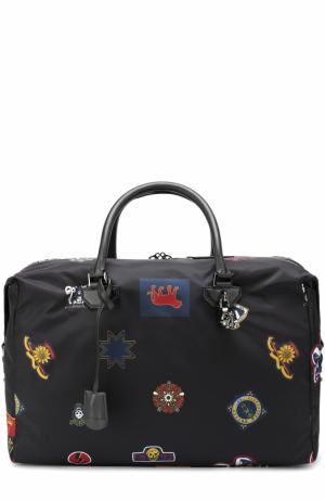 Текстильная дорожная сумка с контрастной отделкой и плечевым ремнем Alexander McQueen. Цвет: темно-синий