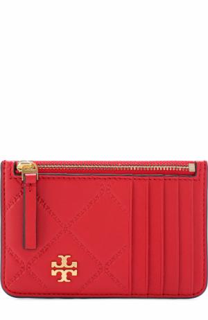 Кожаный футляр для кредитных карт с логотипом бренда Tory Burch. Цвет: красный