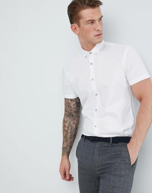 Белая облегающая оксфордская рубашка с короткими рукавами Moss London BROS. Цвет: розовый