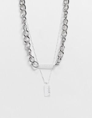 Серебристое массивное ожерелье в несколько рядов -Серебристый Bershka