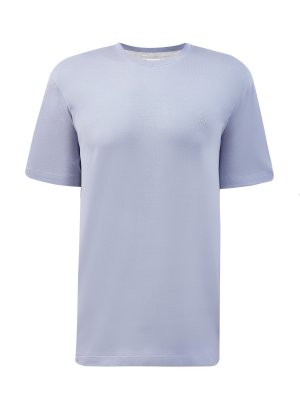 Однотонная футболка из гладкого джерси с вышитым логотипом ELEVENTY. Цвет: голубой