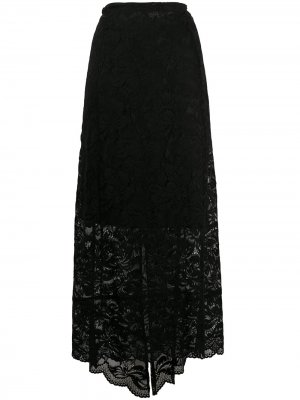 Кружевная юбка миди с разрезом Paco Rabanne. Цвет: черный