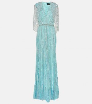 Декорированное платье coralia с накидкой , синий Jenny Packham