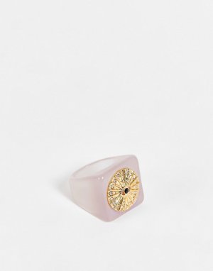 Массивное кольцо из смолы цвета лунного камня с дизайном в виде глаза -Розовый цвет DesignB London
