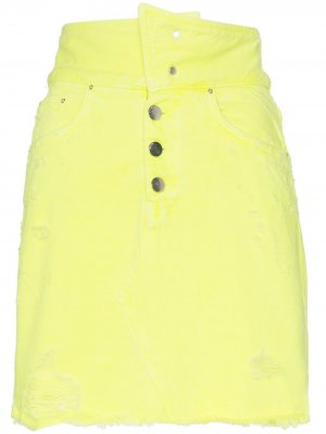 Состаренная джинсовая юбка мини с завышенной талией AMIRI. Цвет: желтый