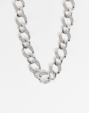 Серебристое ожерелье-цепочка с крупными звеньями и прозрачными искусственными камнями -Серебряный ASOS DESIGN