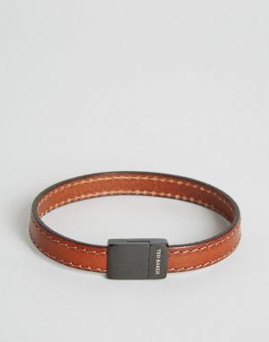 Светло-коричневый кожаный браслет с декоративной строчкой Ted Baker. Цвет: коричневый