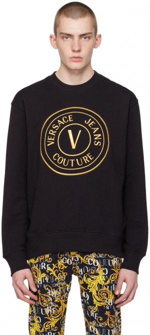 Черный свитшот с V-образной эмблемой , цвет Black/Gold Versace Jeans Couture