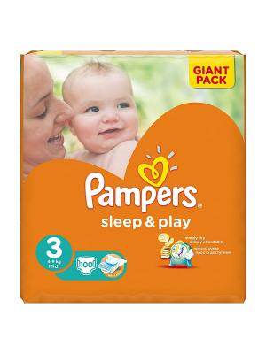 Подгузники Pampers Sleep & Play 5-9 кг, 3 размер, 100 шт.. Цвет: оранжевый