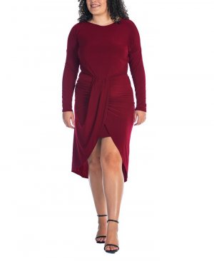 Платье больших размеров с длинными рукавами и высоким низким вырезом 24seven Comfort Apparel, красный Apparel