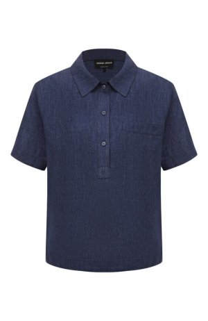 Льняная рубашка Giorgio Armani. Цвет: синий