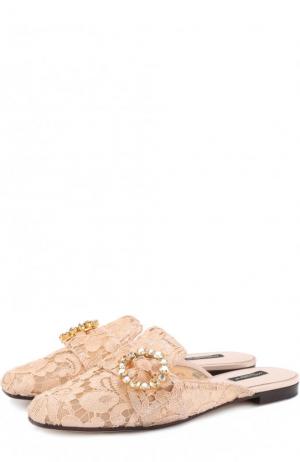 Кружевные сабо Jackie с декорированной пряжкой Dolce & Gabbana. Цвет: светло-бежевый