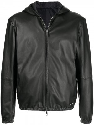 Кожаная куртка с капюшоном Armani Exchange. Цвет: черный