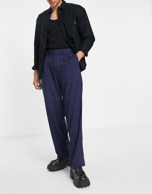 Темно-синие широкие брюки с завышенной талией ASOS DESIGN