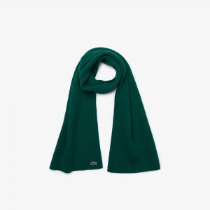 Шапки, шарфы и перчатки Женский шерстяной шарф с закрученными краями Lacoste. Цвет: зелёный