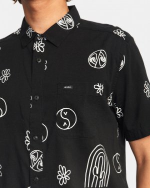 Мужская Рубашка С Короткими Рукавами Hippy Bits RVCA. Цвет: черный