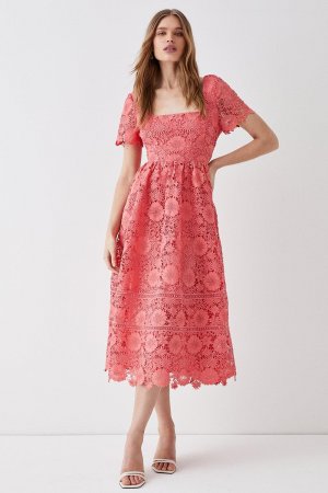 Кружевное платье с квадратным вырезом и коротким рукавом , розовый Coast