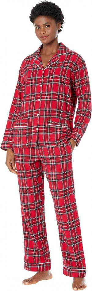 Классический фланелевой пижамный комплект с воротником-стойкой Lanz of Salzburg, цвет Red Tartan Plaid Salzburg